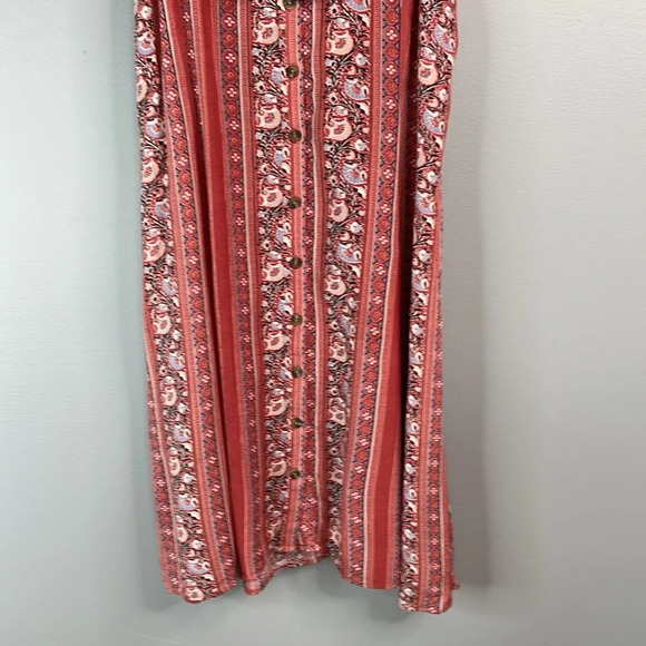 AMERICAN EAGLE Ruffled Off The Shoulder Dress Rusty Pink Fit & Flare Buttoned S - Picture 4 of 11